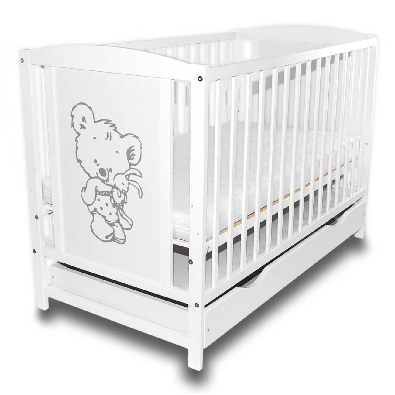 Lettino Neonato Con Materasso E Cassetto 120x60cm - Legno Pino Bianco, 0-3 Anni - Foto 10