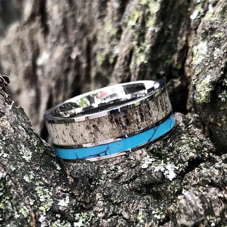 Deer Antler Ring Turquoise Wedding Band eBay
