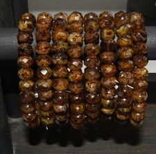 Czech Glass Beads Rondelle Brown Beige Mix Opaque Transparent Picasso Full Coat