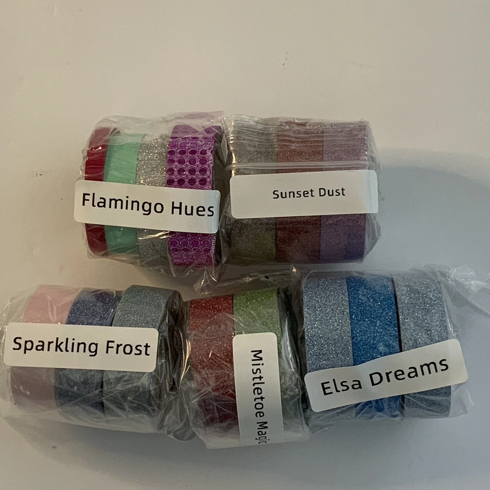 LOTE de 15 rollos Washi Tape BRILLO rosa azul rojo verde plata púrpura Foto 2 de 4