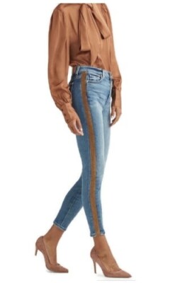 7 For All Mankind Women Luxe Jeans Size 25 High Waist Ankle Skinny Gold Stripe