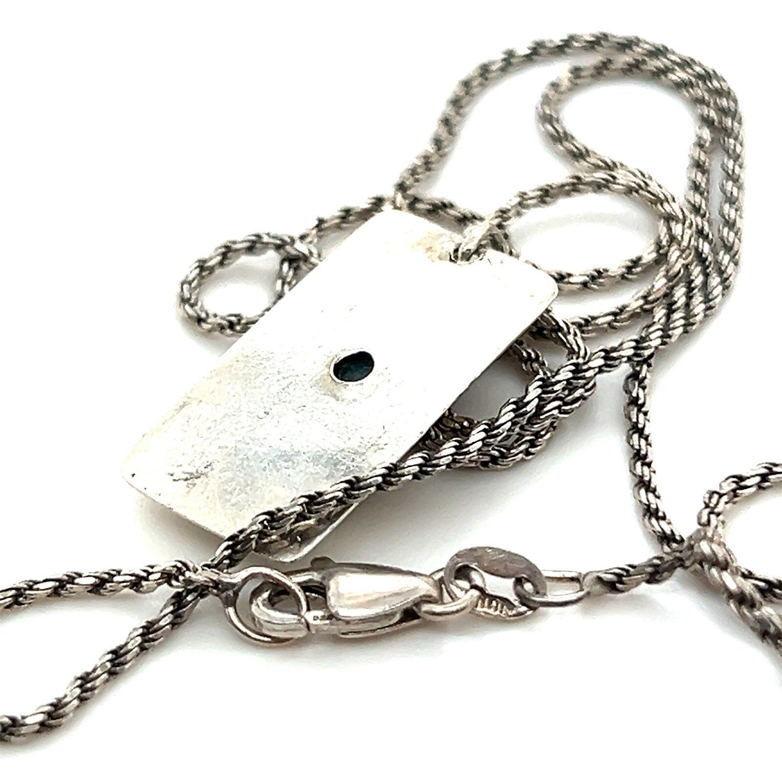 Rectangular Blue Stone Silver Necklace - image 4