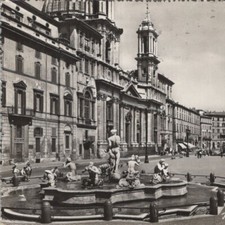Vintage 1956 RPPC Piazza Navona Fountain Statue Place Rome Roma Italy Postcard