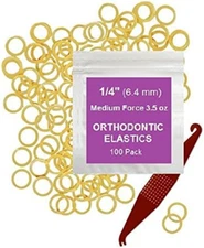 1/4 Inch Orthodontic Elastic Bands - 100 Pack, Natural, Medium Force - Dental El