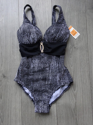 M&S Marks & Spencer SCHWARZ MIX BAUCHWEG BADEANZUG GRÖßE UK 10