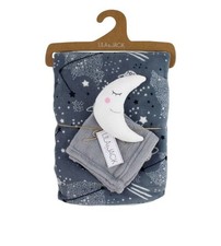 Lila Jack Gray Black White Stars Baby Blanket White Gray Moon Lovey New