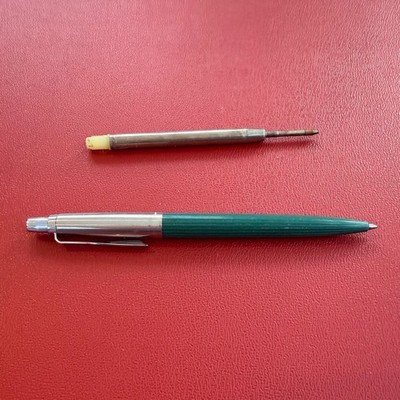 Vintage Parker Jotter Ballpoint Pen Green Ribbed Barrel Stainless Steel 50's OG