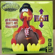 NEW 6  FT GEMMY AIRBLOWN LIGHTED INFLATABLE THANKSGIVING TURKEY INDOOR OUTDOOR