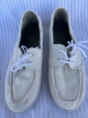 Sanuk Women's Size 8 Sail away Canvas Boat Shoes Off White Sidewalk Surfers