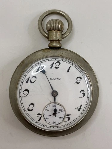 Antique ELGIN Nickel Silver Pocket Watch, Pre-Owned, Doesn't Run (32-#164)