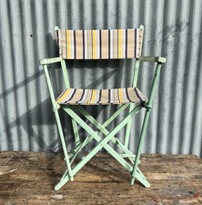 Vintage Wood & Canvas Folding Garden Directors Chair Stripey