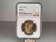1964 D Kennedy Half Dollar PCGS MS66 30th Anniversary Holder, Toned