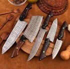 Custom Handmade Damascus Kitchen Knives Set Chef Knife Set Hand Forged Set