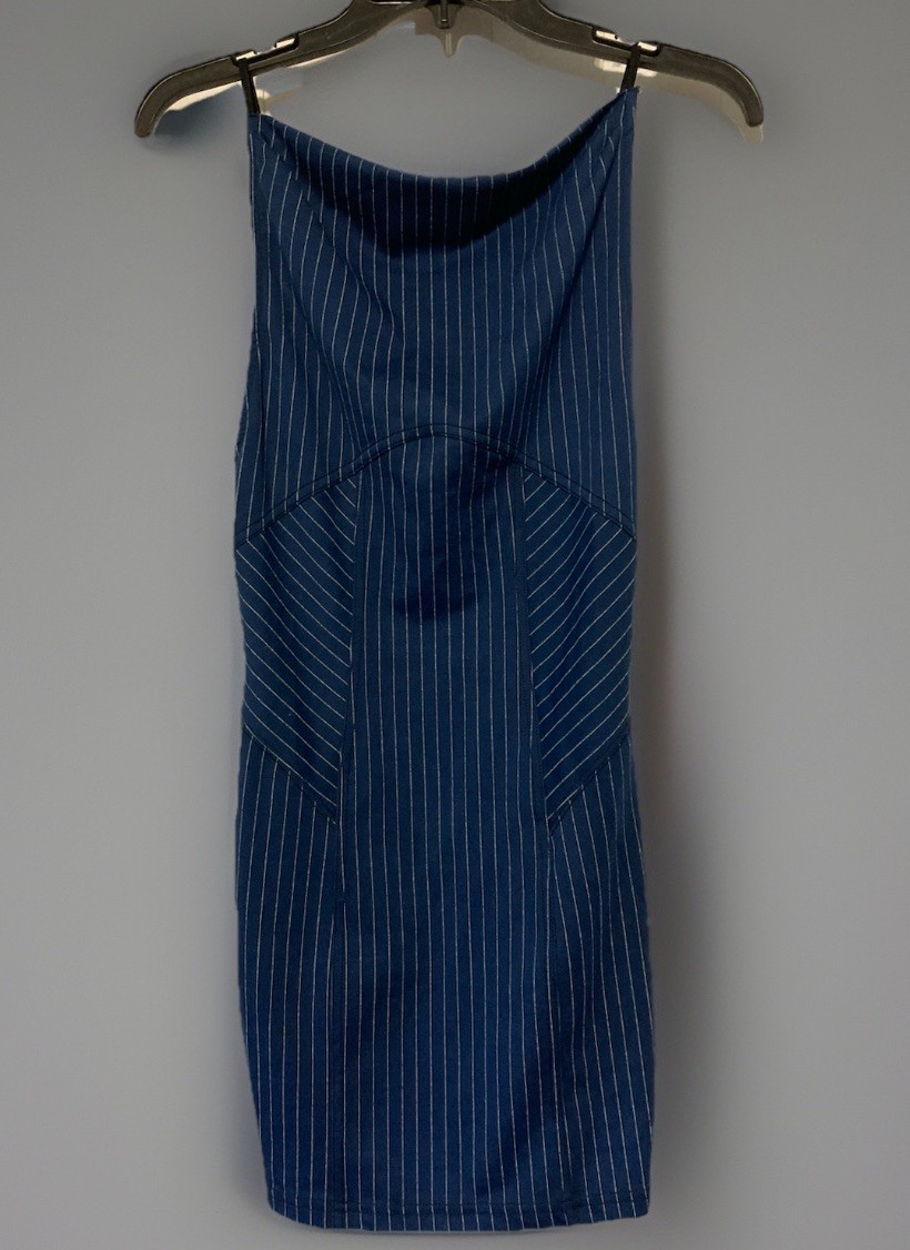Urban Outfitters Juniors Small Denim Blue Pinstripe Mini Dress ~ Backless