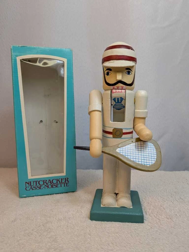Vintage Hand Painted Wooden Tennis Player Nutcracker With Box