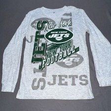 NFL New York Jets Long Sleeve Shirt Youth L Gray Logos -5637