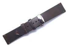 22mm Brown Leather Classic Style Watch Band Handmade W/ Silver Push Button Clasp