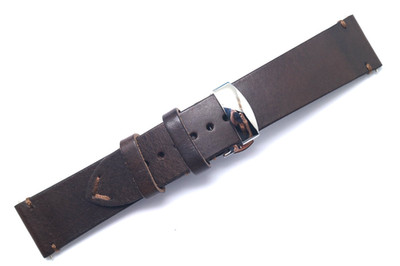22mm Brown Leather Watch Band Push Button Clasp - Citizen Eco Drive 22 & Others