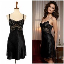 VTG 90s Fredericks of Hollywood Babydoll Chemise Sheer Lace Goth Slip Black M