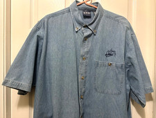 Guy Harvey By TSF Men's Blue Denim Short Sleeve Button Down Shirt Size L Nice!