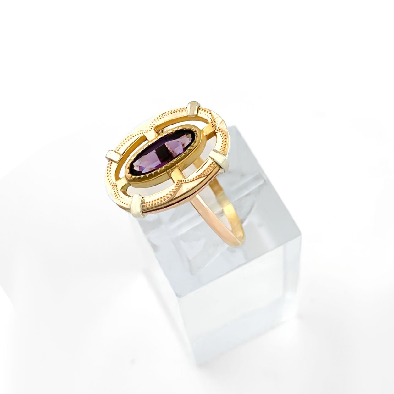 Antique Purple Paste Conversion Ring, Gold Filled… - image 3