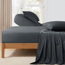 Horbaunal Dark Grey Split Head King Sheet Set - 4 Pieces Flex Top King Sheets...