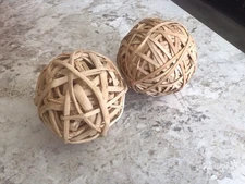 Vintage Pair Woven Rattan Basket Style Sphere Ball Wicker Decorative Takraw Boho