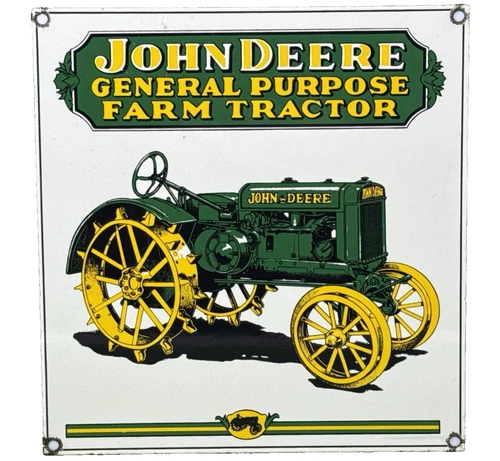 VINTAGE JOHN DEERE TRACTOR PORCELAIN SIGN SERVICE GAS OIL DEALERSHIP FARM