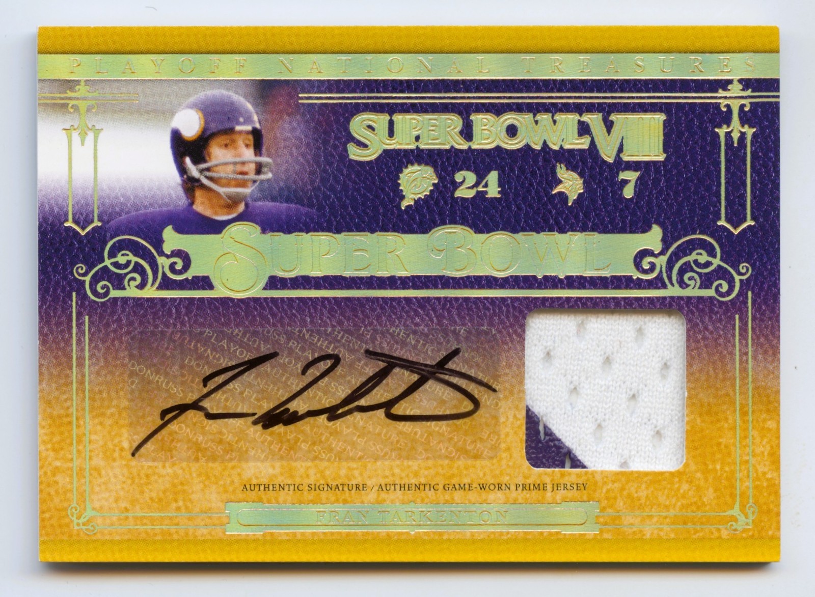 FRAN TARKENTON 2007 NATIONAL TREASURES HOF SUPER BOWL PATCH AUTO /25 *GAME-USED* view 1