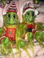 Grinch Inspired Christmas Decor Dolls Set of 2 Green Holiday Figures