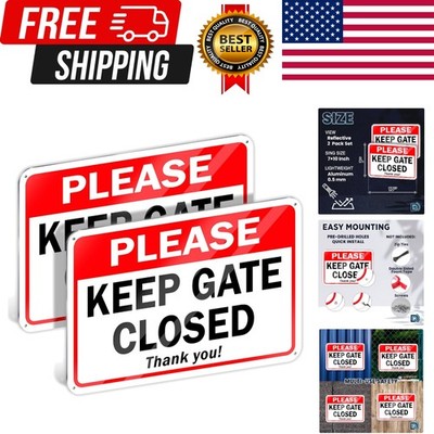 2 PC Please Keep Gate Closed Sign, 7X10 Aluminum Keep Close Gate Sign