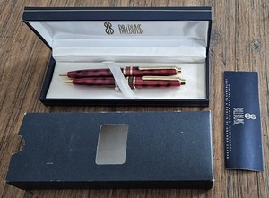 Gold Bill Blass Vintage Burgundy Pen & 0.9mm Pencil Set Manhattan Series w/ Case