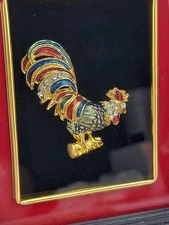 ROOSTER~Rhinestones In Gold Metal In Black Shadow Box 5" X 4.5" Decor Beautiful!