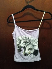 Sky Brand One Shoulder Tank with Woven Detail Wild Horse Print