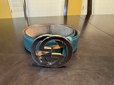 Authentic Gucci GG Supreme Logo Leather Belt Green Size 95 / US 38