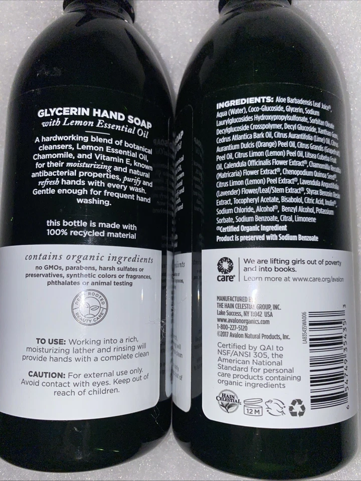 (2) Avalon Organics Glycerin Hand Soap Refreshing Lemon •Vegan & Non-GMO, 12oz - Image 2 of 2