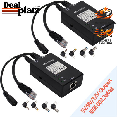 Aktiver Gigabit PoE Splitter 2er Pack, 10/100/1000 Mbps, DC 5V 12V
