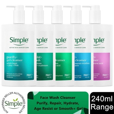 Simple Facial Cleanser Purify, Repair, Hydrate, Age Resist, Smooth+ Gel, 240ml