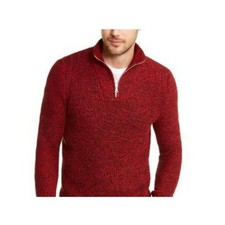 INC Sweater Men's XL Red Black Licorice Half Zip Pullover Novelty Knit NWT