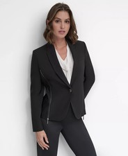 DKNY Women's One-Button Zipper Blazer Black Size 6 New With Tags 159