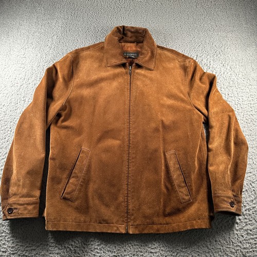 Vtg Banana Republic Jacket Mens M Brown Suede Leather Zip Front Casual Lined