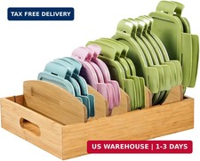 Bamboo Lid Organizer for Cabinet, Food Container Lid Holder with 5 Removable Div
