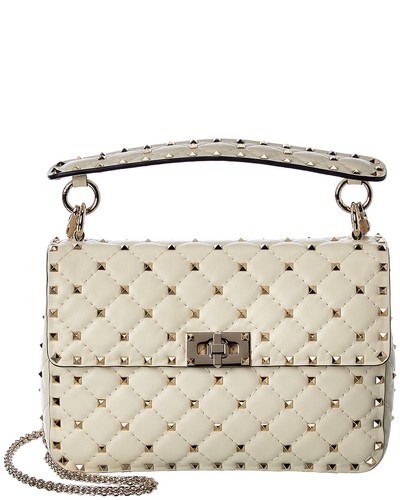 Valentino Rockstud Spike Medium Leather Shoulder Bag Women's White
