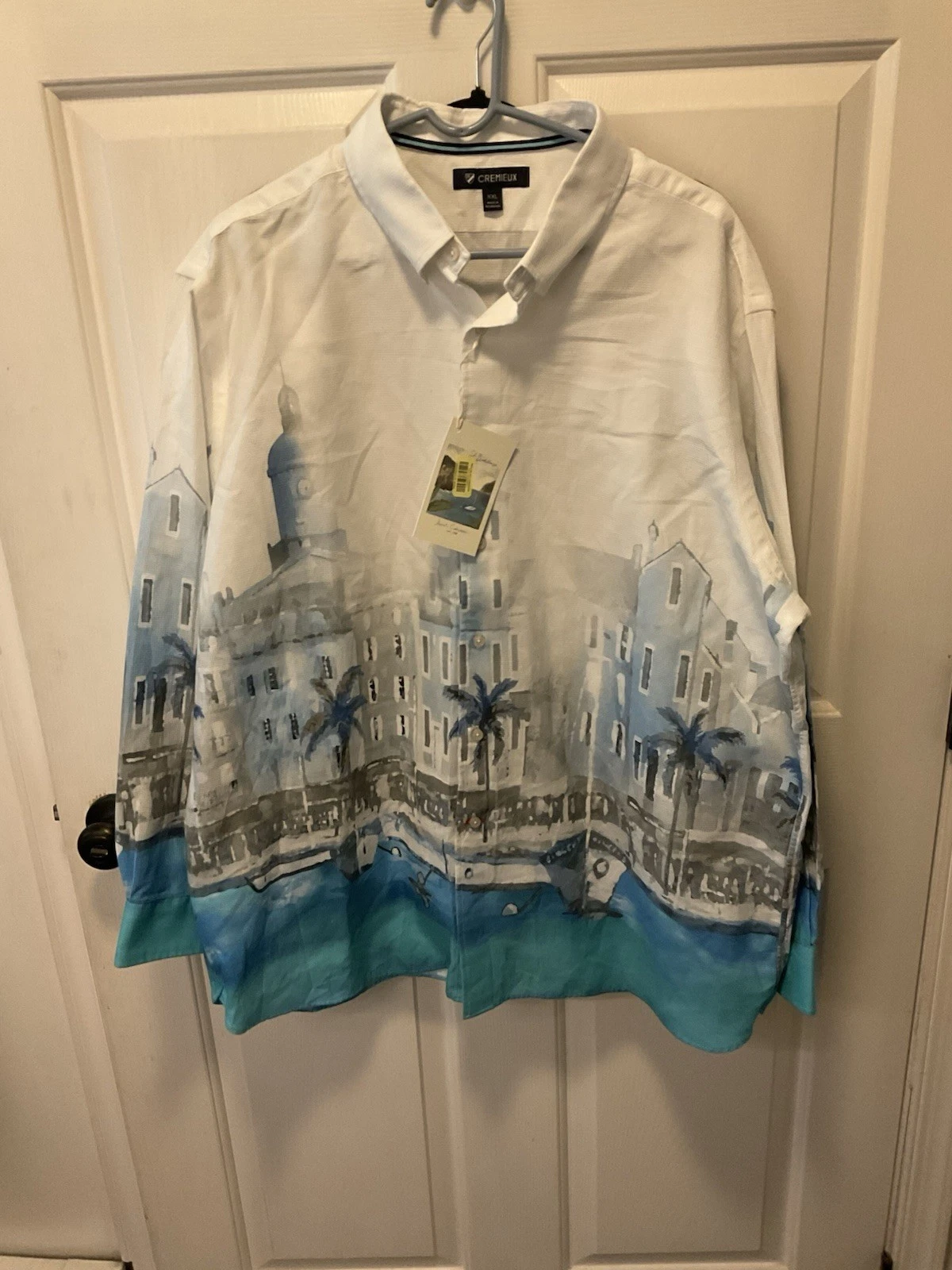 NWOT Cremieux 100% Cotton Print L/slleve Chirt White W/blue Tropical Print XXL