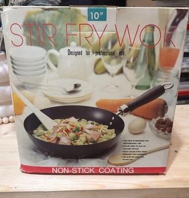10'' Non-Stick Stir Fry Wok With Wooden Utensils New In Open Box
