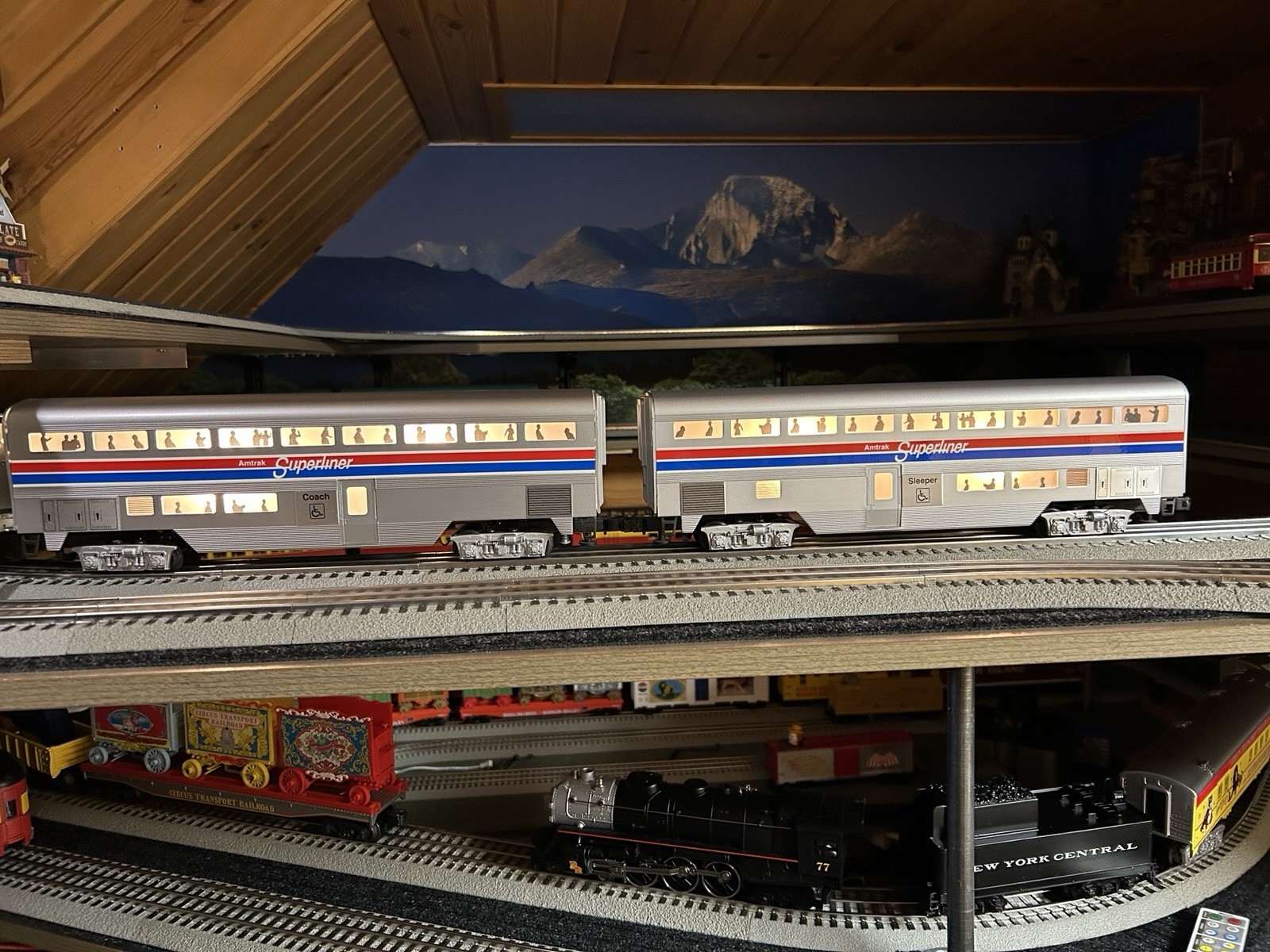 O gauge ALUMINUM AMTRAK Bi-level lighted Passenger 3 Car set: EX with ...