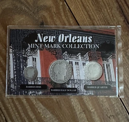 New Orleans Mint Barber Silver Coin Set 1903 O Dime 1908 O Half $ 1893 O Quarter