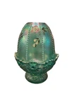 Fenton Glass Fairy Lamp Stiegel Green Carnival Beaded Hand Painted And Signed