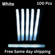 Party Glowz LED Light up 18 inch White Foam Stick Batons - Pack of 100 Sticks