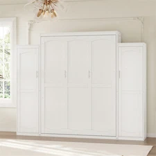 Queen Size Murphy Wall Bed with 2 Wardrobe &Storage Shelf for Guest-Room Bedroom
